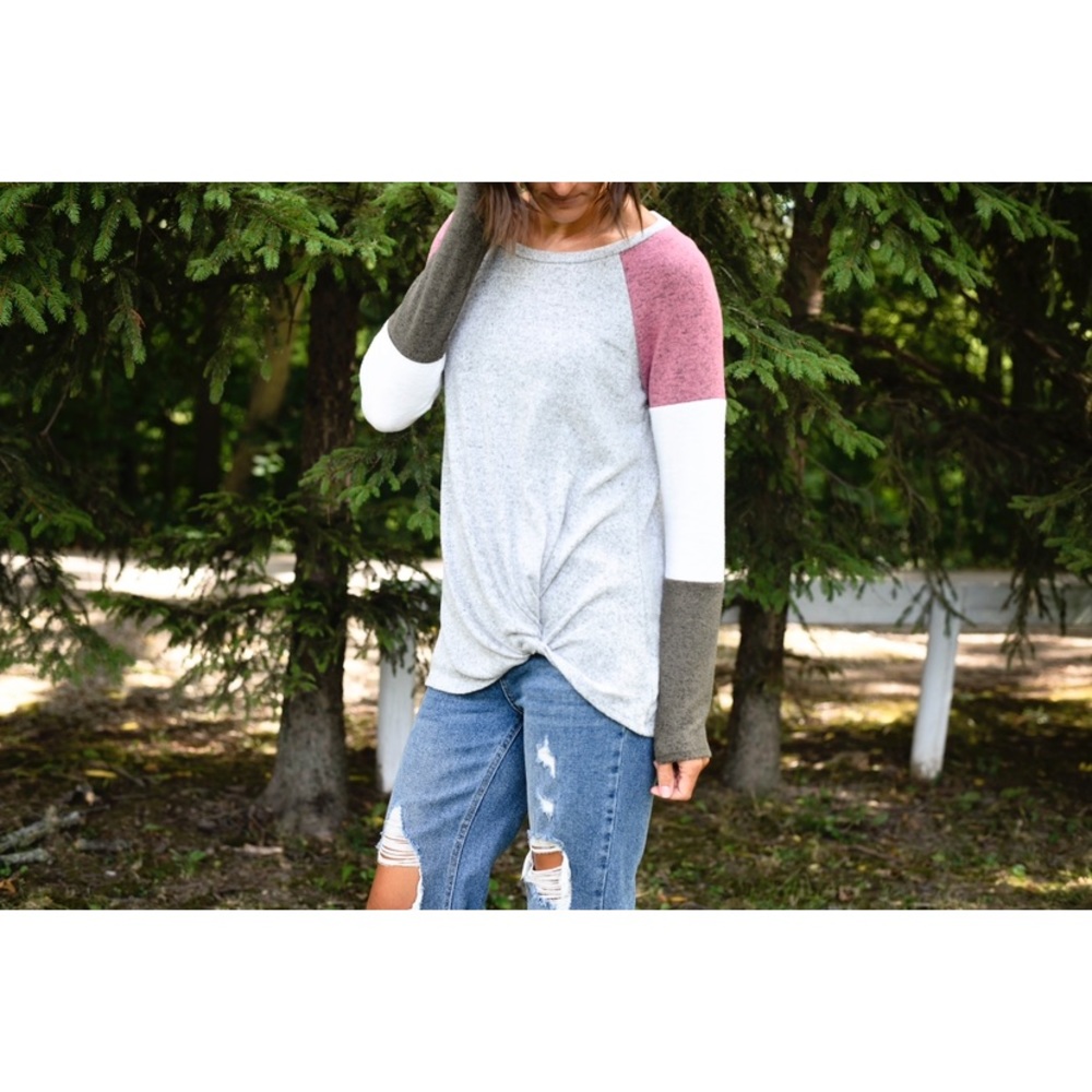 Brushed fabric, color block top